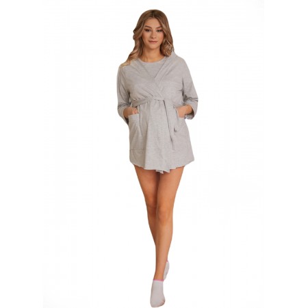 Укороченный халат для беременных и кормящих Рита Серый